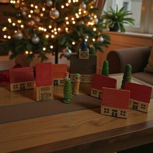 German Erzgebirge Miniature Wooden Village Vintage